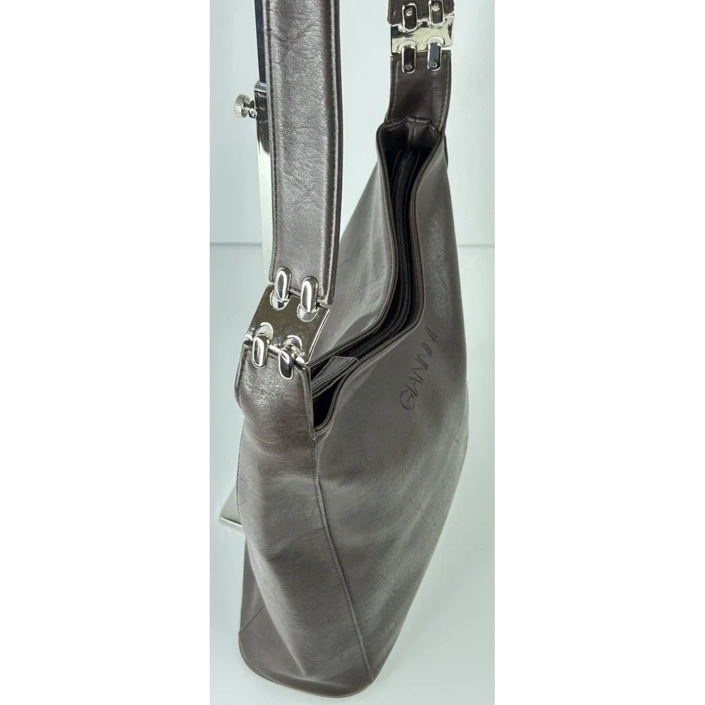 Giannini Purse Medium Brown Bucket Shoulder Hobo‎ Tablet Crossbody Faux Leather